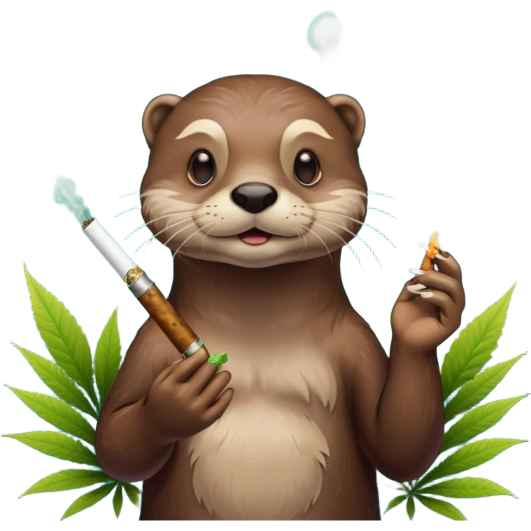 a otter smoking a joint surrounded by marijuana fumes emoji