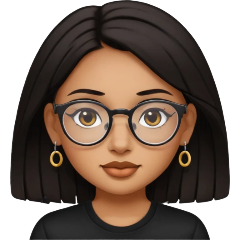 sarah babygirl dark hair and glasses with nose piercing and earrings and black top emoji