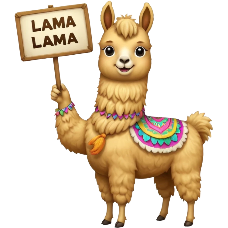 I need a golden llama holding a sign that says llama emoji