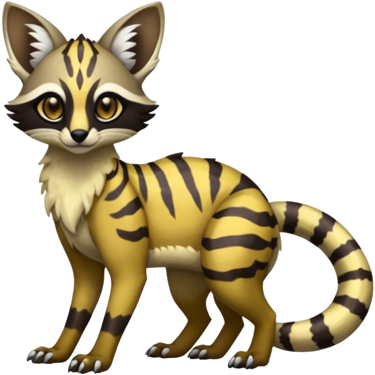 Rare realistic tropical exotic cute epic pretty beautiful handsome gorgeous aesthetic colorful vibrant Vernid-Protogen-Primagen-Wickerbeast-Genet-Trico-species-Fakemon-hybrid-creature by LiLaiRa, beautiful intricate markings, full body emoji