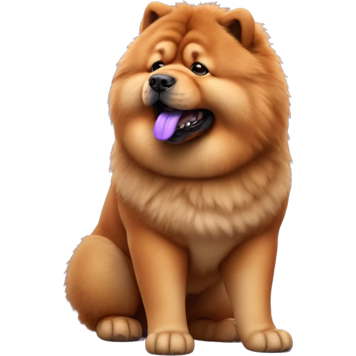 Full body red Chow chow with purple tongue, photorealistic 4k emoji
