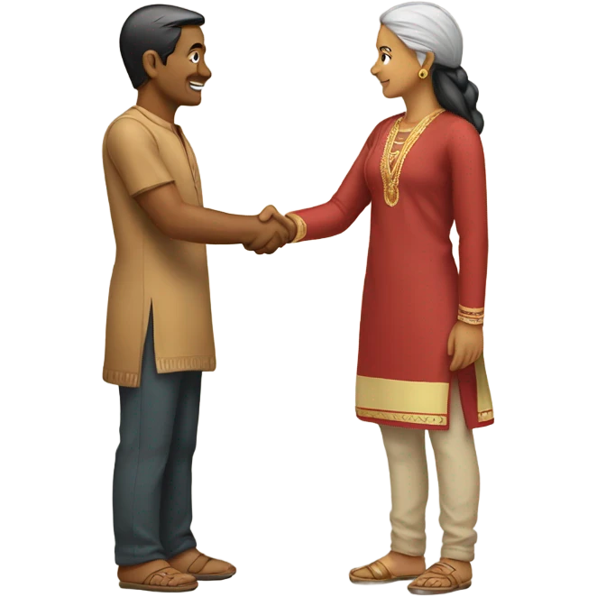 Indian and asian shaking hands emoji