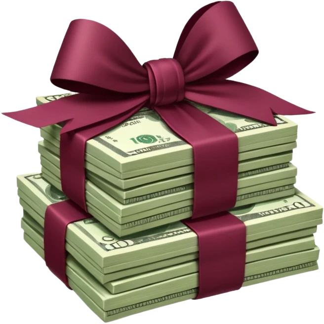 stack of flying money wrapped ina burgundy bow emoji