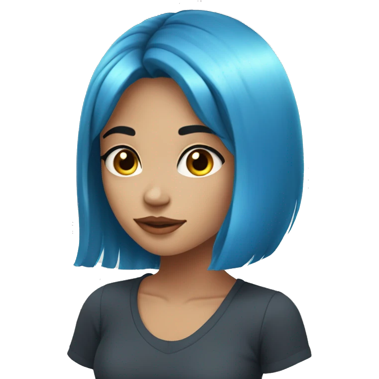 21 years old girl, with blue hair bang, blue eyes, beautiful  emoji