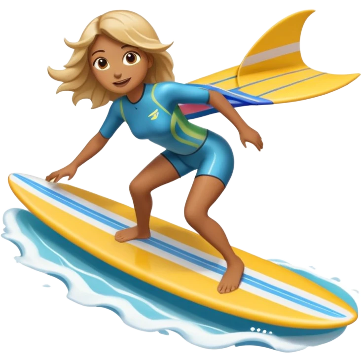 High-resolution detailed emoji of a wingfoil surfer girl, vibrant and expressive style. She is riding a hydrofoil board above ocean waves, holding an inflated wing sail overhead.  emoji