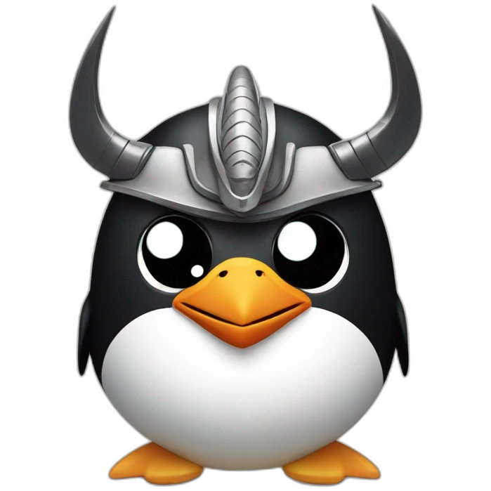 penguin with face wearing samurai helmet with big horns emoji