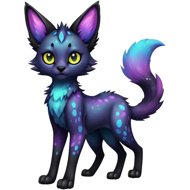 Cute Epic Colorful Edgy Dark Black Iridescent Nebula Sergal-Serval-Vernid full body emoji