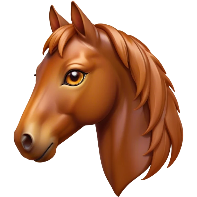 Cinematic Cute Bay Horse Portrait Emoji, Head tilted playfully and inquisitively, showcasing a glossy bay fur with a vibrant sheen and expressive amber eyes filled with curiosity, Simplified yet irresistibly adorable features, highly detailed, glowing with a warm, friendly glow, high shine, affectionate and spirited, stylized with a touch of whimsy, bright and endearing, soft glowing outline, capturing the essence of a mischievous yet loving horse, so playful it feels like it could prance out of the screen and into your arms! emoji