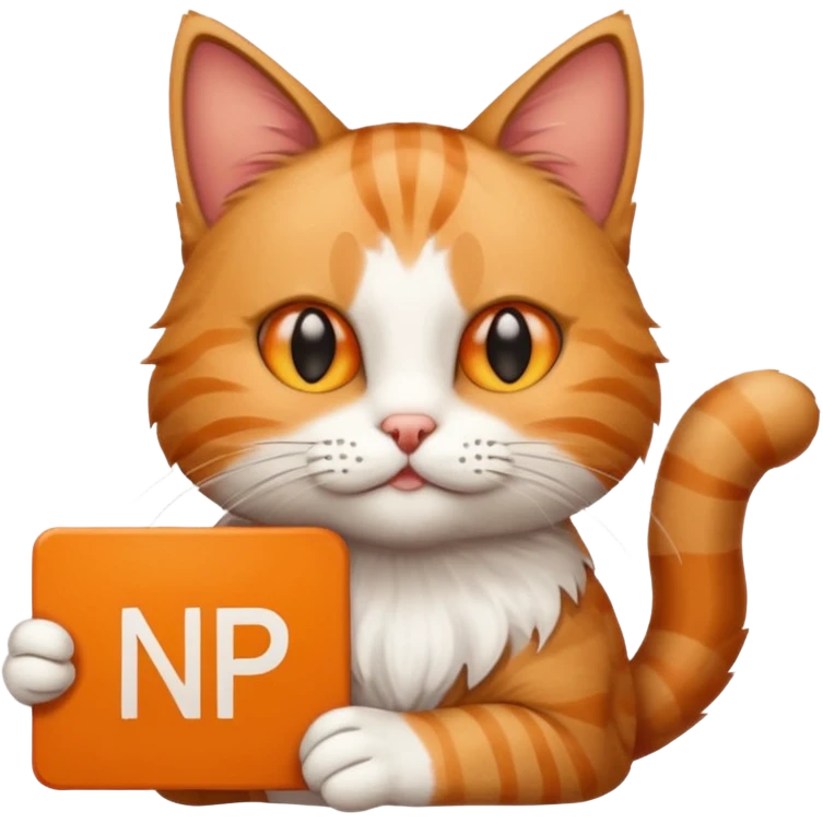 A cat holding a sign that says "NP" emoji