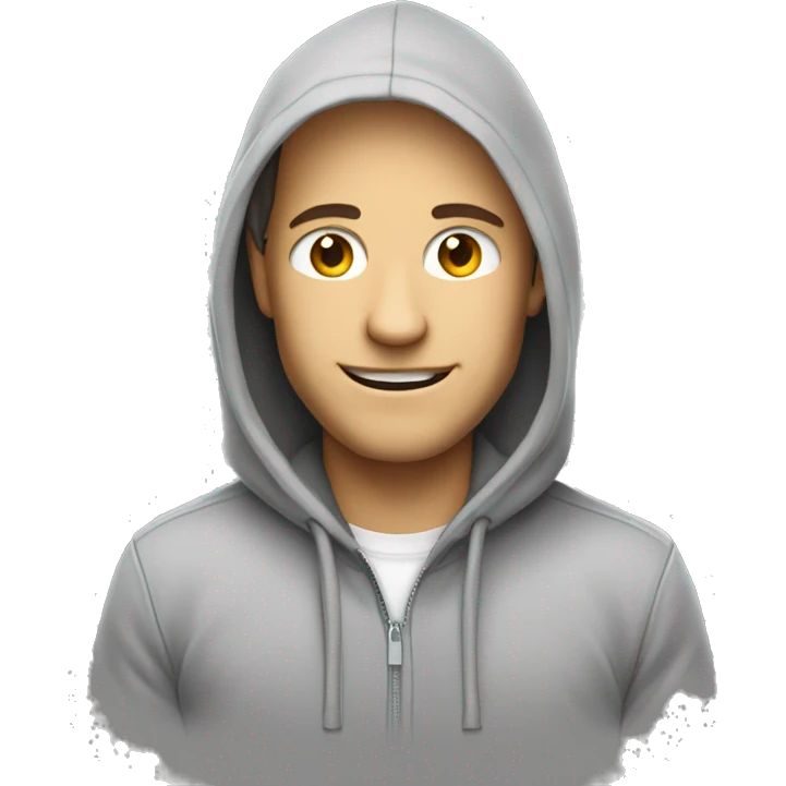 white hacker in a gray hoodie smiles slyly emoji