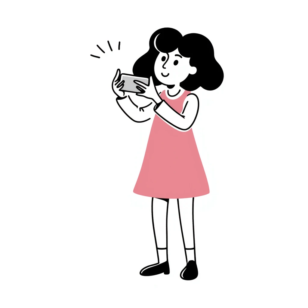 girl wearing a cute pink dress taking a selfie emoji
