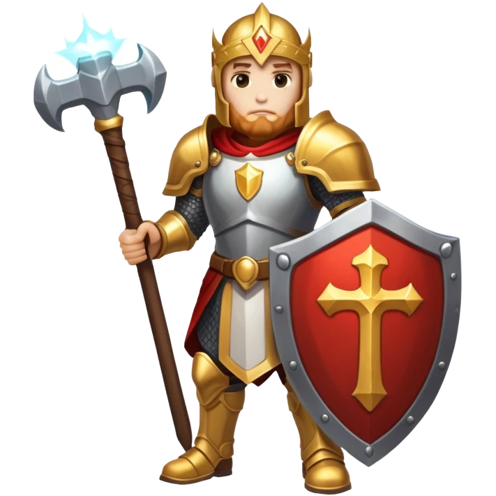 paladin hero with holy shield and glowing hammer emoji