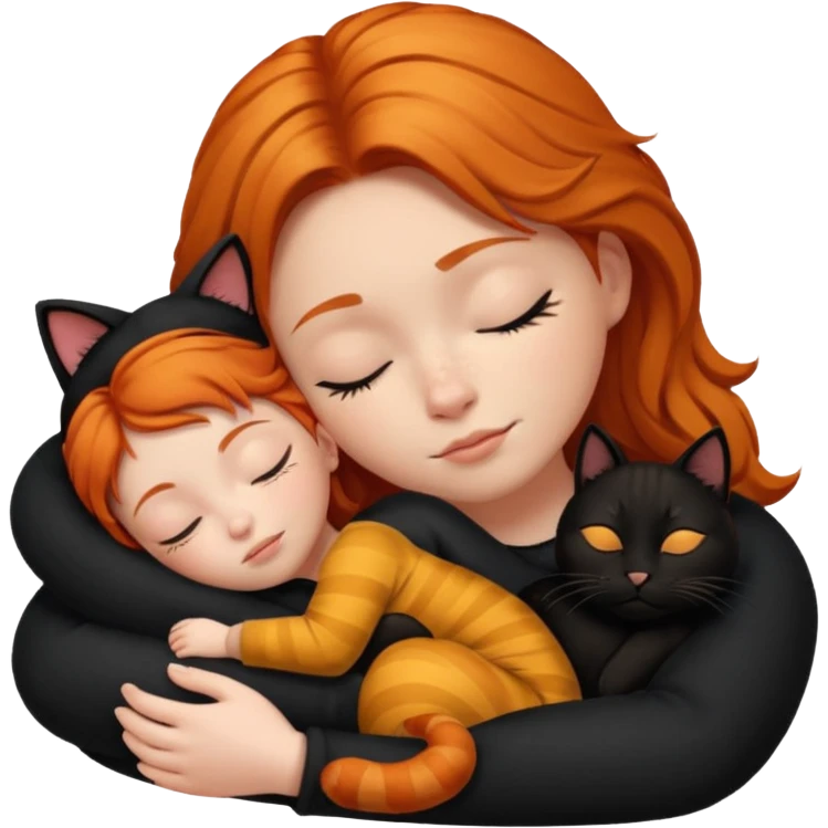 Ginger Girl sleeping with black cat emoji