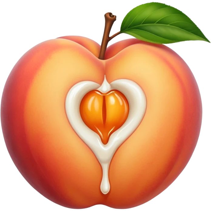 Brzoskwinia z pęknięciem a z pęknięcia wydobywa sie białe mleko przypominająca wagine  emoji