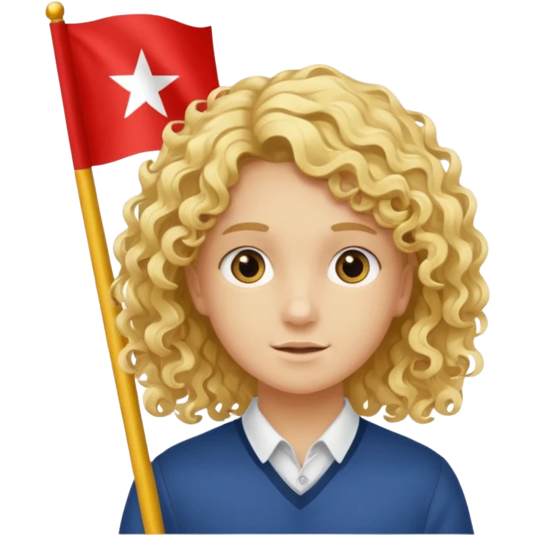 Erstelle mir eine weißen Jungen der locken bat der vor einer bossnien flage steht und dumm aus sieht emoji