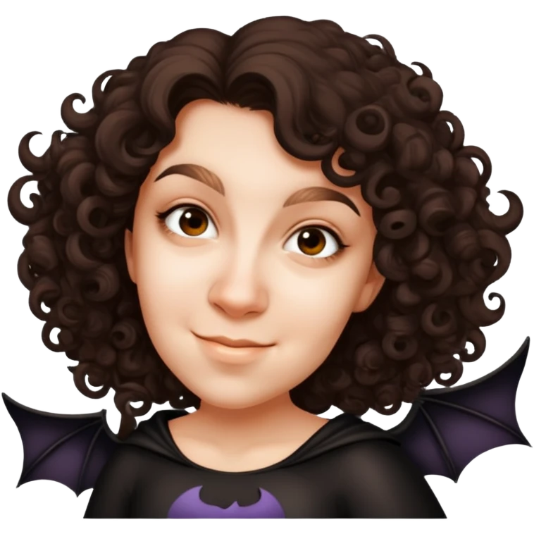Happy girl with curly hair and bat wings emoji