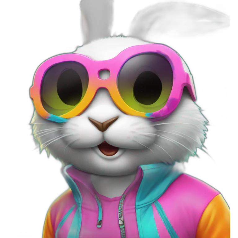 crazy rabbit in retro neon track suit and sunglasses emoji