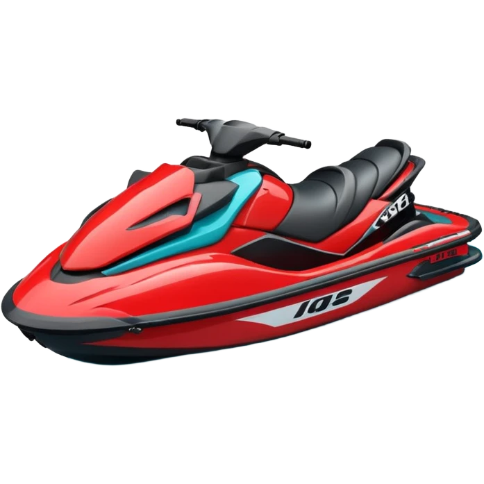 jet ski (red black and white all in the same amount. maybe a red a bit more dominant) on the sea. show the sea under the jet ski - blue with turquoise. no sky - white background instead emoji
