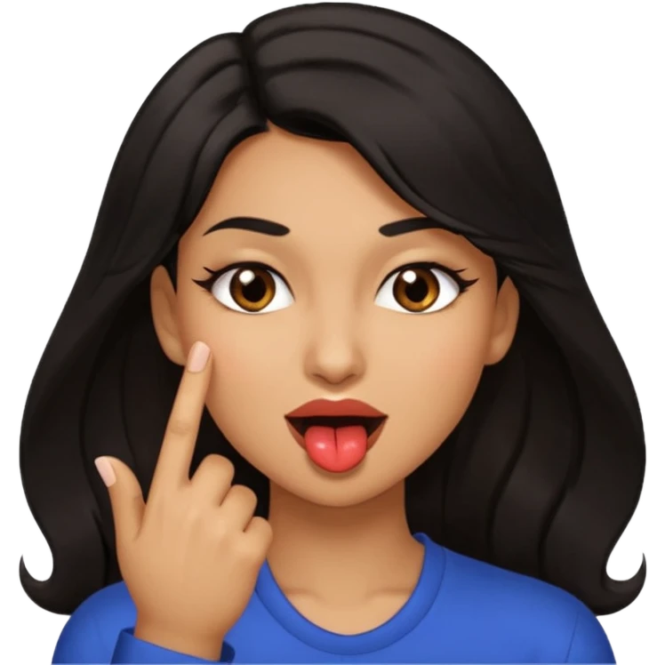 black slighty browin hair light brown skin woman, flirtatious gesture, biting her finger and winking emoji she also has tall hair and brown eyes emoji