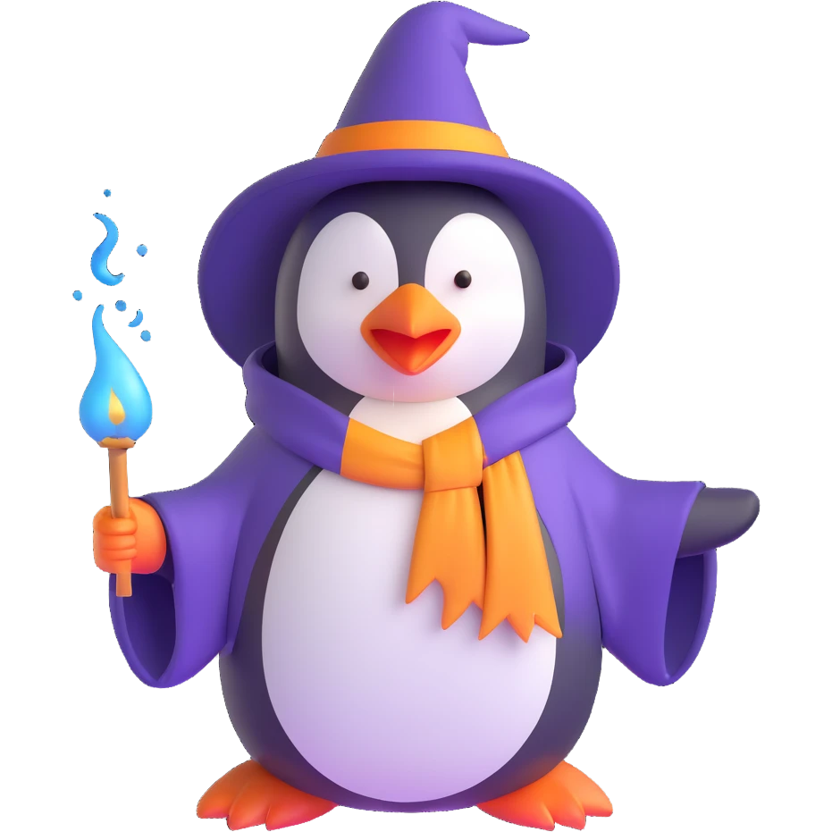 penguin wizard casting a spell emoji