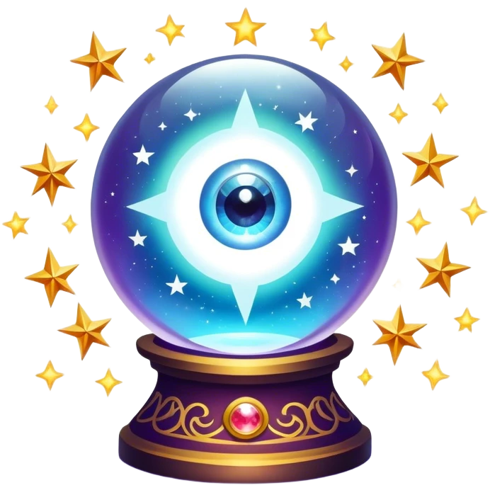 A vibrant, mystical icon symbolizing fortune telling and esotericism. Include elements like a crystal ball, tarot cards, stars, and mystical symbols with a glowing, ethereal feel. The design should be colorful, eye-catching, and evoke a sense of magic and mystery. emoji