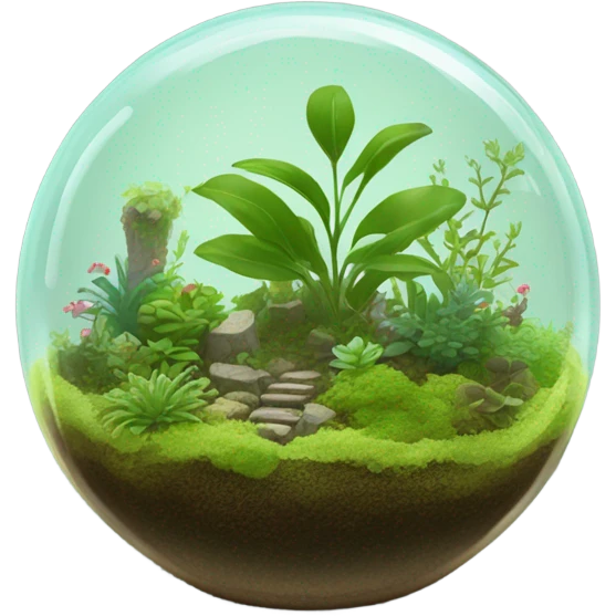 Dome shaped plant terrarium with moss and small plants emoji