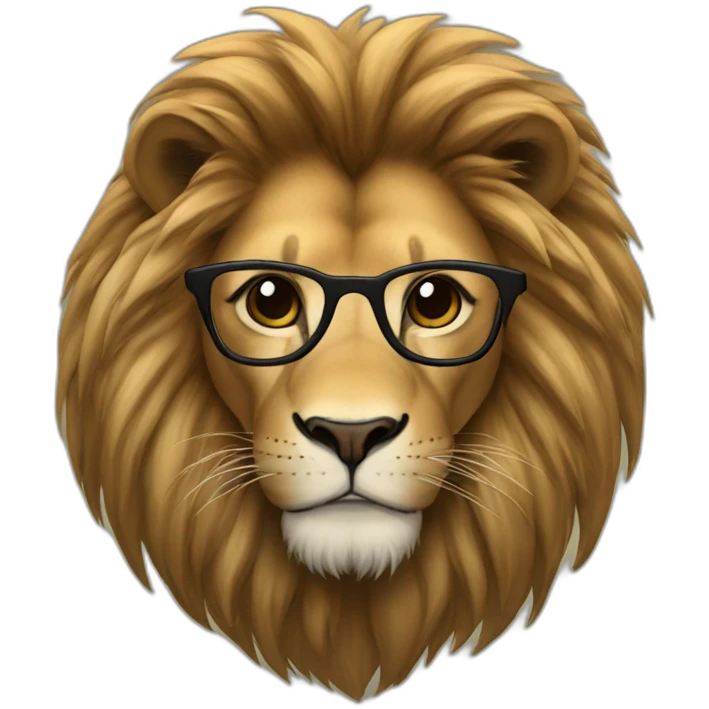 Lion with black mane and glasses emoji