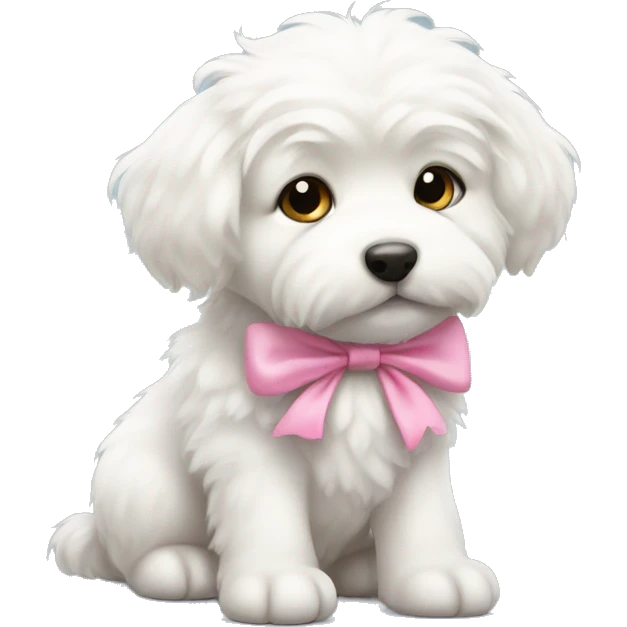 white fluffy puppy with pink bow emoji