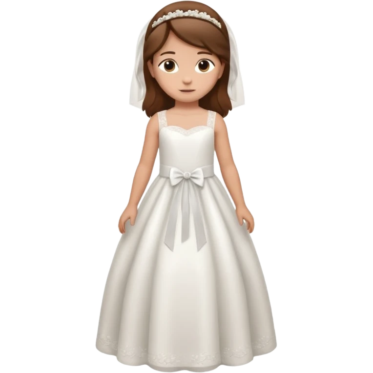 Niña pelo castaño, vestido boda, 5 años cuerpo entero emoji