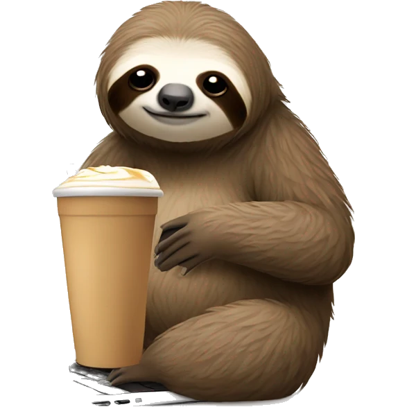 tired sloth with laptop and ice latte emoji