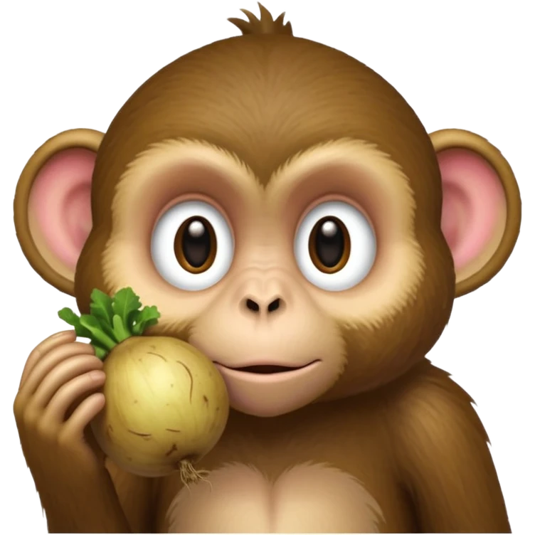 Обезьяна задумчиво чешет голову, вместо головы репа emoji