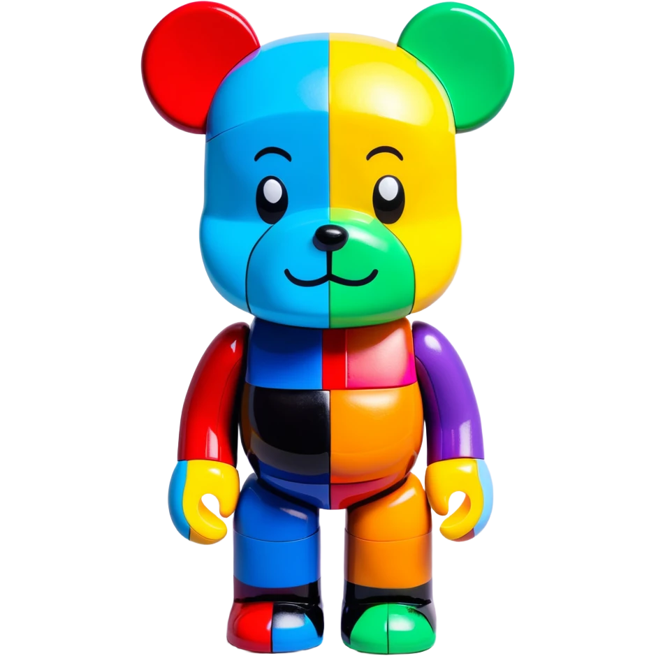 Bearbrick figure with classic KAWS crossed-out X eyes, colorful bear-shaped collectible toy with articulated limbs emoji