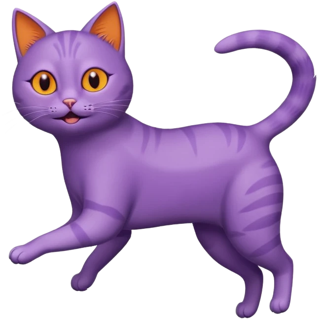 funny purple cat jumping after a fly more thin cat, more stylised cat less realistic add pick bird  emoji