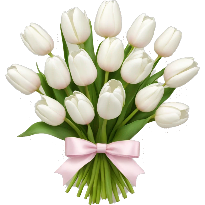 White tulips bouquet with light pink bow  emoji
