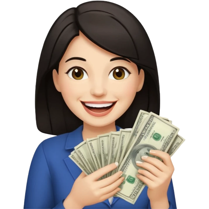 laughing dark haired woman holding lots of money emoji
