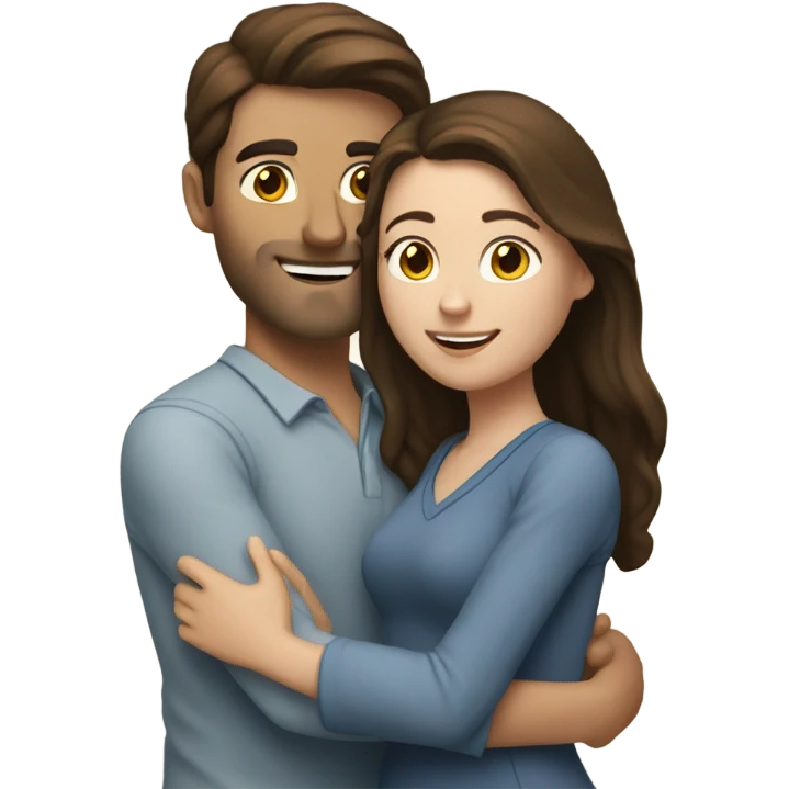 caucasian brunette couple hugging emoji