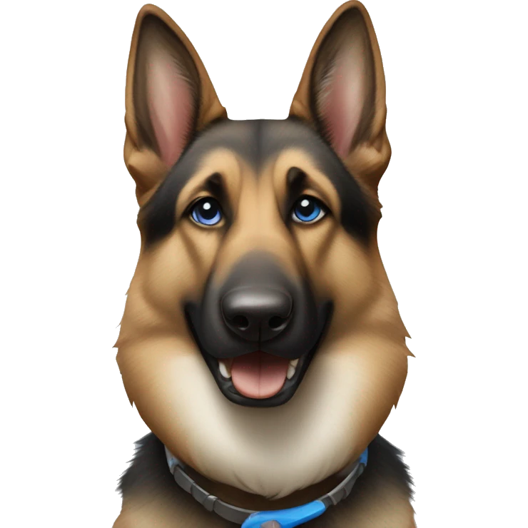brown and white german shepherd, with blue eyes, has a panda teddy in its mouth emoji