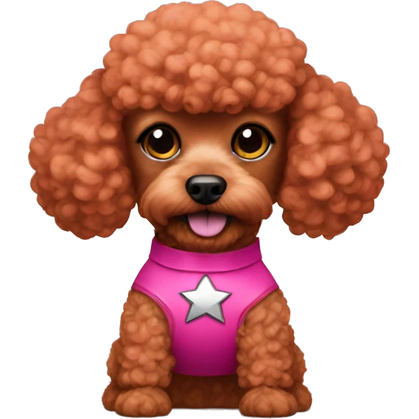 Red mini poodle as a super hero in pink emoji