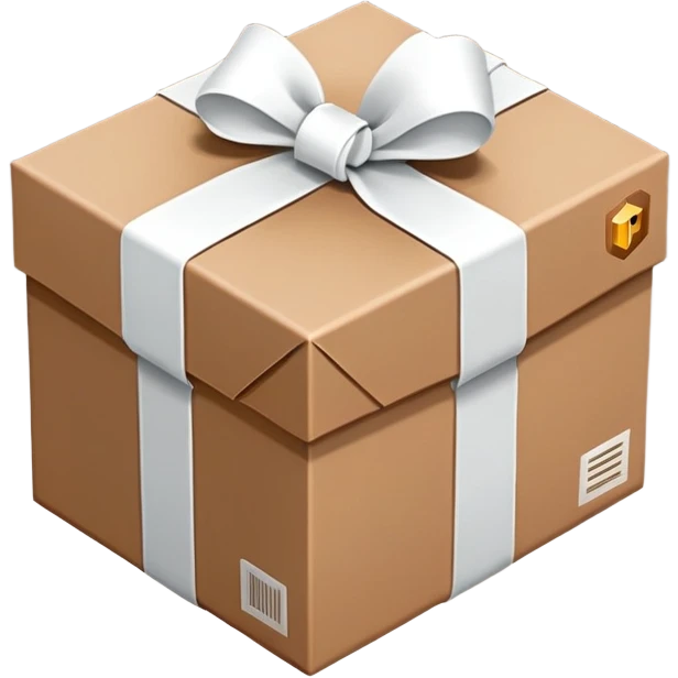 Isometric brown UPS package with white bow emoji