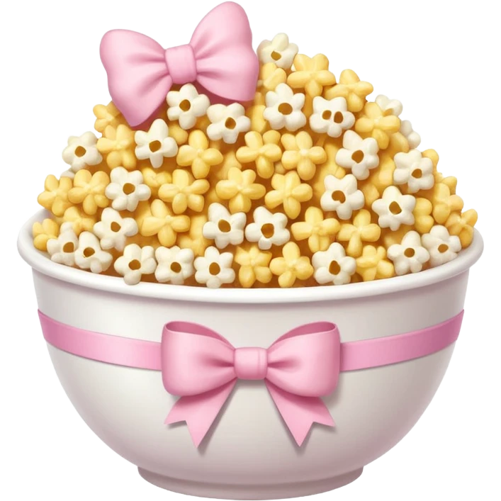 popcorn soft texture in white bowl with pink pastel bow not on top emoji