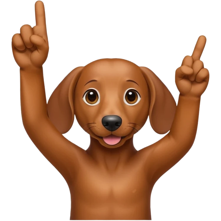Create a dachshund showing a victory sign with his fingers emoji
