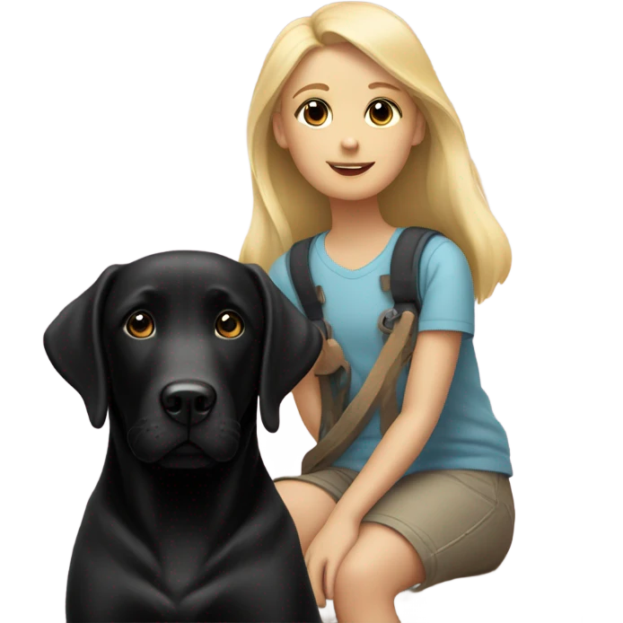 Black Labrador retriever with blonde haired girl  emoji
