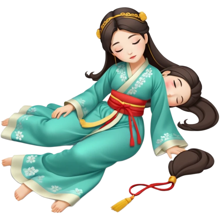 Beautiful girl in Hanfu lying on the ground sleeping emoji