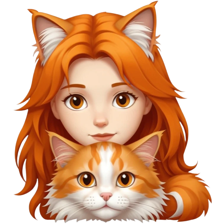 A cute Maine Coon cat crawled on the girl's head emoji