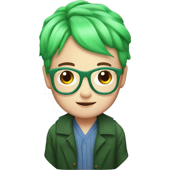 pink hair, Japanese, green glasses, white emoji