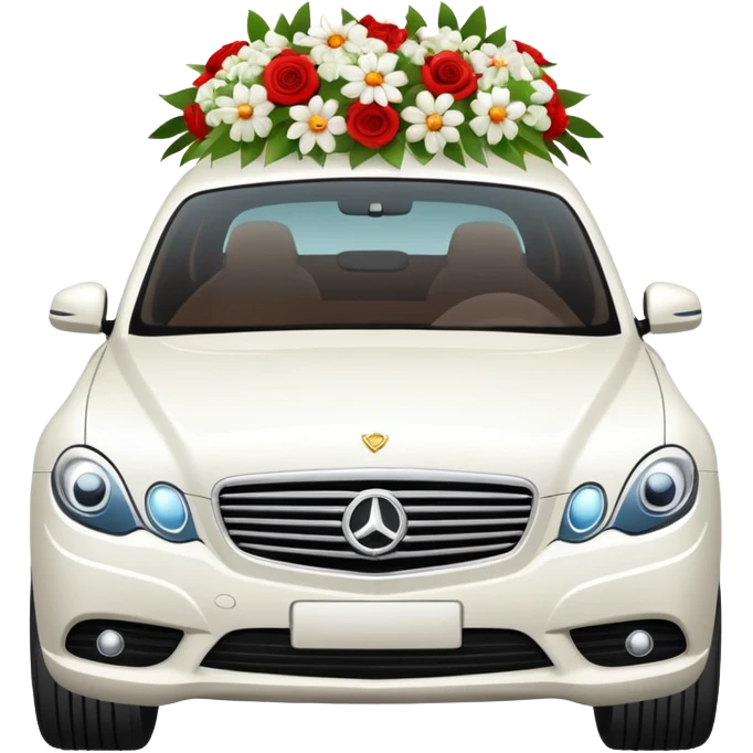 luxury car with wedding decorations, horizontal emoji