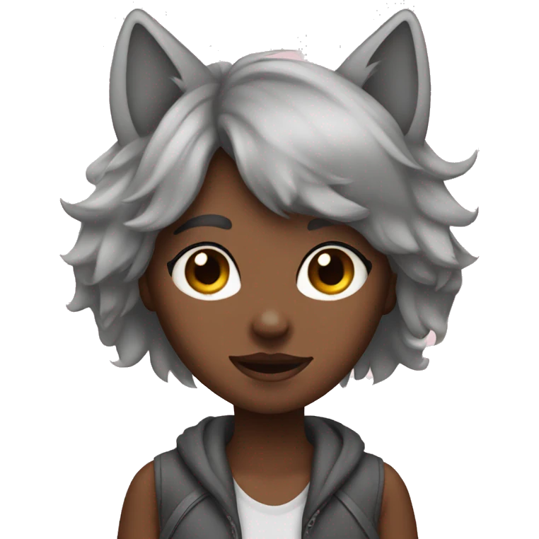 Girl with wolf ears and blush emoji