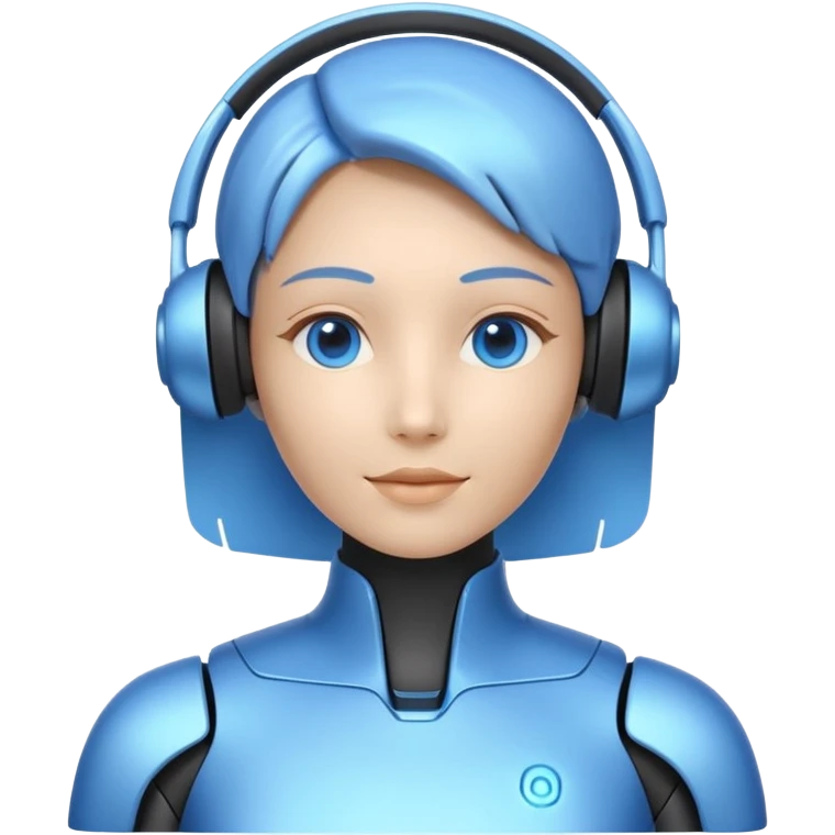 AI Call Agent holo-human-like Cyber AI face, warm, calm and friendly. Holographic look. Blue.
Soft AI face with a listening, welcoming expression, minimal facial lines, calm eyes. emoji