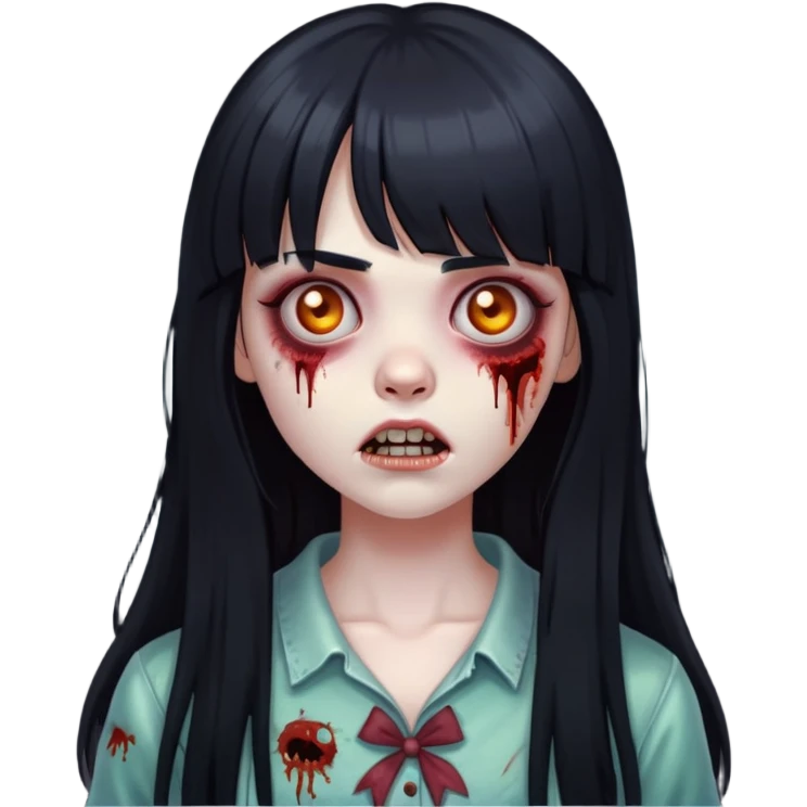 garota zumbi com cabelo longo preto com franja emoji