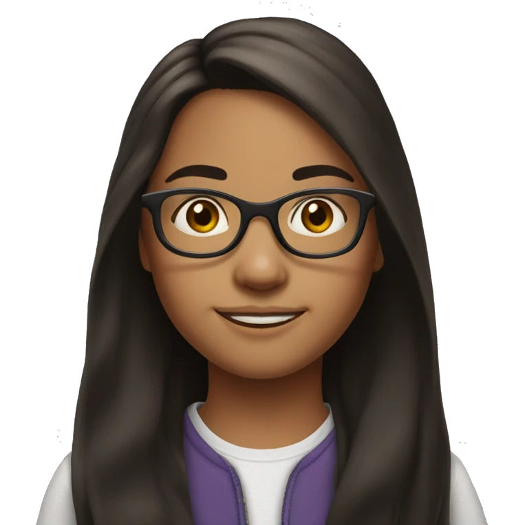12 year old  girl with long dark brown hair and clear rim glasses emoji